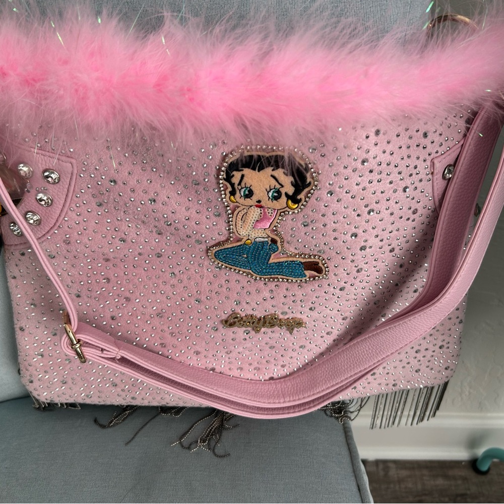 Betty Boop Pink Boa Fringed Crossbody 14x14x2 NWT